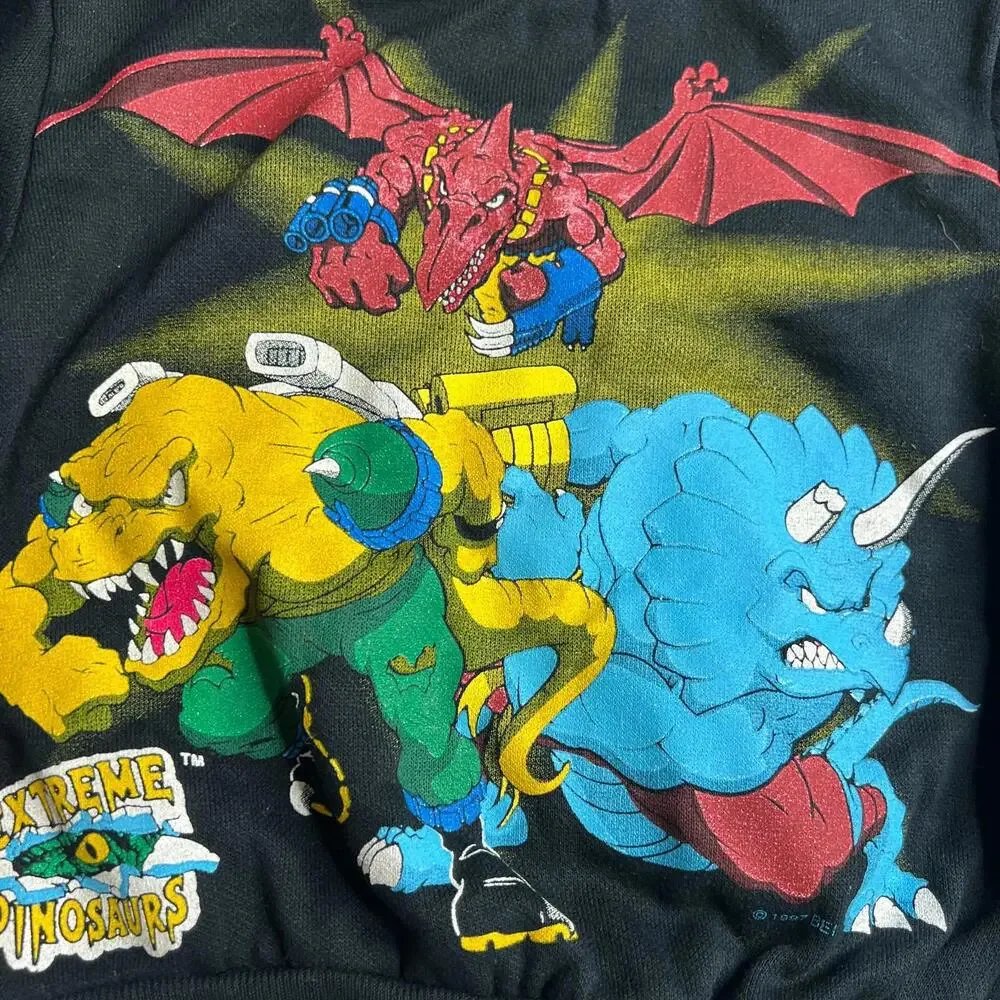 Vintage 1997 Extreme Dinosaurs Cartoon‎ Sweatshirt Retro 90s Crewneck Black